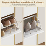 Meuble à chaussures, armoire à chaussures étroite, 3 tiroirs rabattables, porte haute brillante, 60x24x127cm, blanc