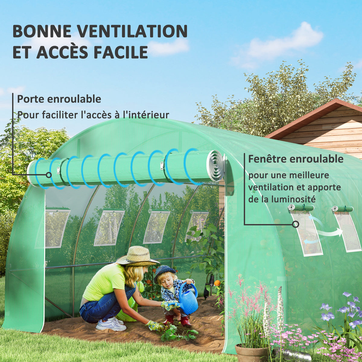 Ersatzplane für Folientunnel 12 m² 4 x 3 x 2 m PE UV-beständig wasserdicht 8 Fenster + aufrollbare Reißverschlusstür grün