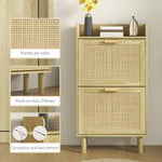 Meuble à chaussures 2 portes abattants étagère effet rotin tissé design bohème - dim. 80L x 24,5l x 110H cm
