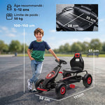Kart à pédales pour enfant siège réglable 3 positions frein à main enfant de 5 à 12 ans rouge noir