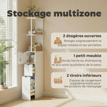 Meuble colonne salle de bain armoire de salle de bain avec tiroirs étagères ouvertes placard 15 x 33 x 136,8 cm blanc