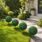 Lot de 2 Plantes Artificielles 70 cm, Boules de Buis, 440 Feuilles, Piquets, Résistant aux UV, Facile à Nettoyer, Vert
