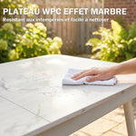 Table de Jardin Rectangulaire pour 4-6 Personnes, Plateau en WPC et Cadre en Métal, Pieds Réglables, 140x80x75cm, Blanc