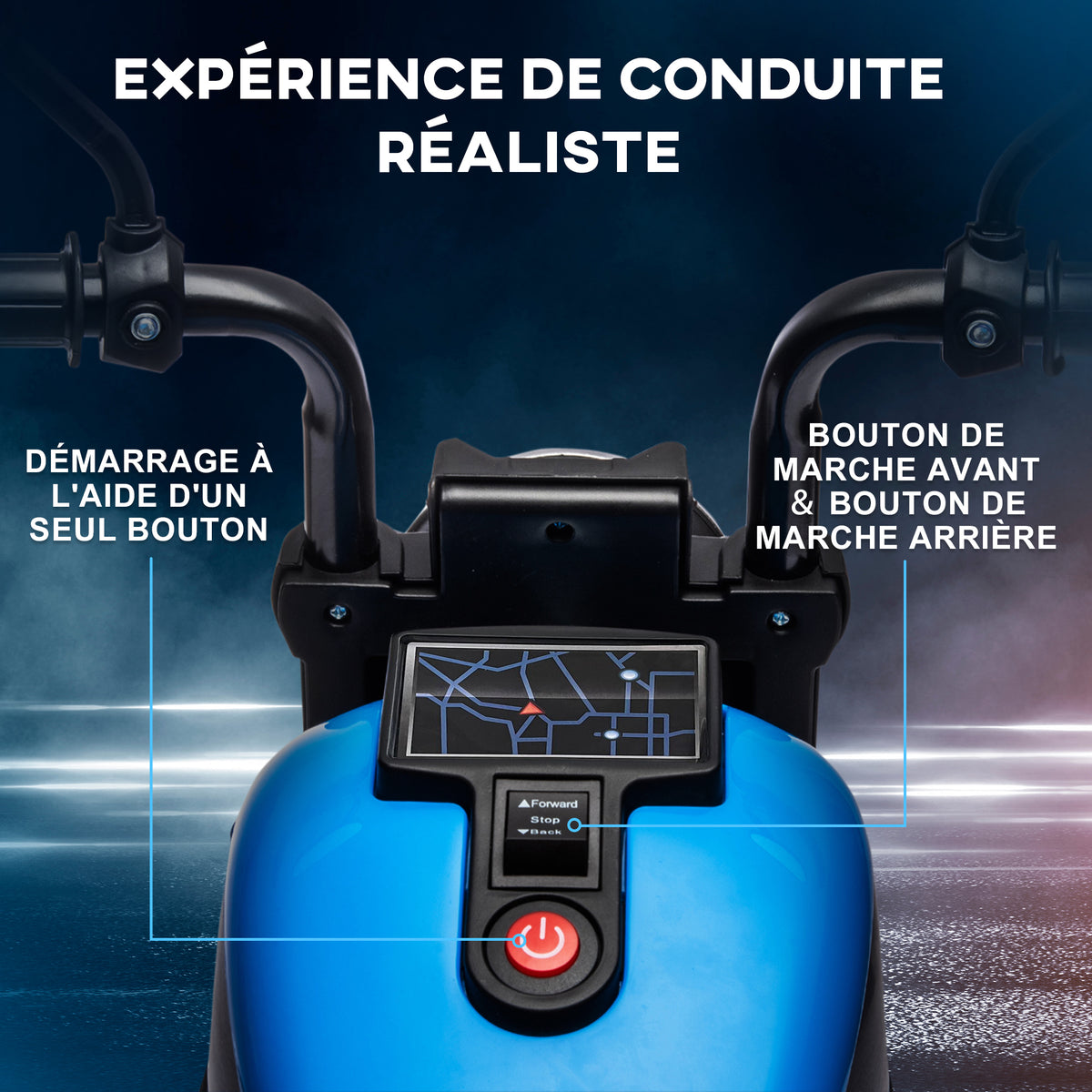 Moto électrique pour enfants 3 km/h 6V avec phare LED 2 roues d'entraînement de 18 à 36 mois avec moteur puissant bleu