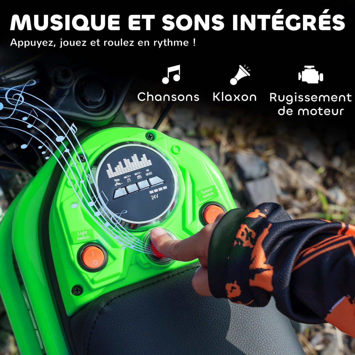 Moto cross électrique enfant moto électrique enfants moteur 350 W batterie 12V 8-16 km/h pneus gonflables 12'' vert