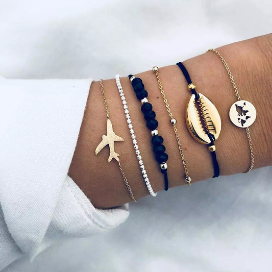 Set 6 Pièces Bracelets Multi-couches Carte Ajourée
