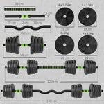 Kit haltères musculation haltères réglables 30 kg 3 en 1, ensemble de poids réglable avec barre d'extension noir