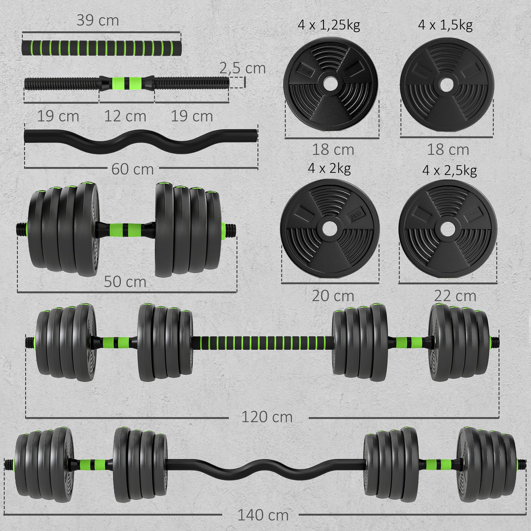 Kit haltères musculation haltères réglables 30 kg 3 en 1, ensemble de poids réglable avec barre d'extension noir