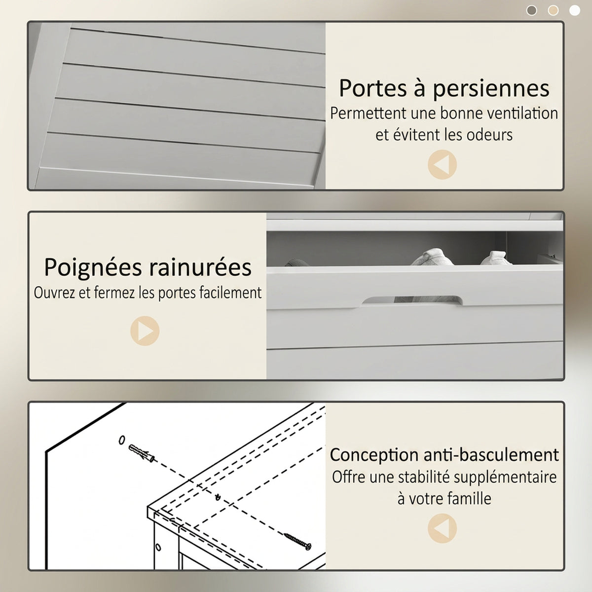 Meuble à Chaussures 6 Paires, Armoire à Chaussures Étroite Moderne, 3 Tiroirs Rabattables et Portes Persiennes, Blanc