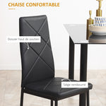 Dining table set with 4 chairs, tempered glass top, steel legs, for kitchen, living room, black
