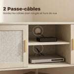 Meuble TV d'Angle 115 cm, Meuble Télé pour Téléviseur jusqu'à 65 Pouces, 2 Portes en Rotin  2 Compartiments, Chêne