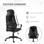 Chaise bureau ergonomique, fauteuil de bureau en maille, appui-tête, hauteur réglable, 64 x 55 x 116-126 cm, noir