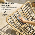 Fauteuil à bascule de jardin pour intérieur et extérieur, rocking chair en résine tressée avec coussin moelleux, gris