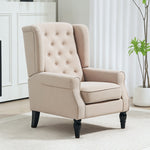 Gecapitonneerde fauteuil met brede zitting, houten poten, klassieke stijl, zeer comfortabel, 74 x 86 x 102 cm, beige