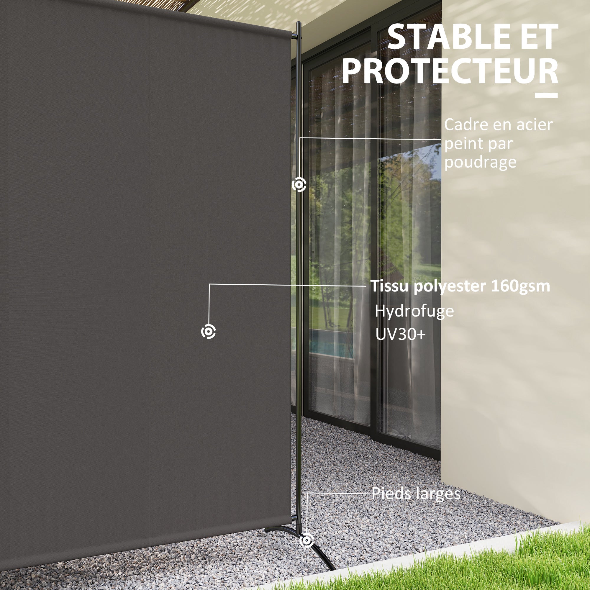 Paravent Extérieur à Panneau Unique, Séparateur de Pièce de 180H cm avec Protection UV30+, Gris Foncé