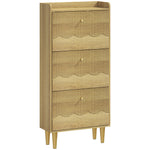 Meuble à chaussures 18 paires, armoire à chaussures étroite, 3 tiroirs rabattables étagères réglables, 60x24x128cm, chêne