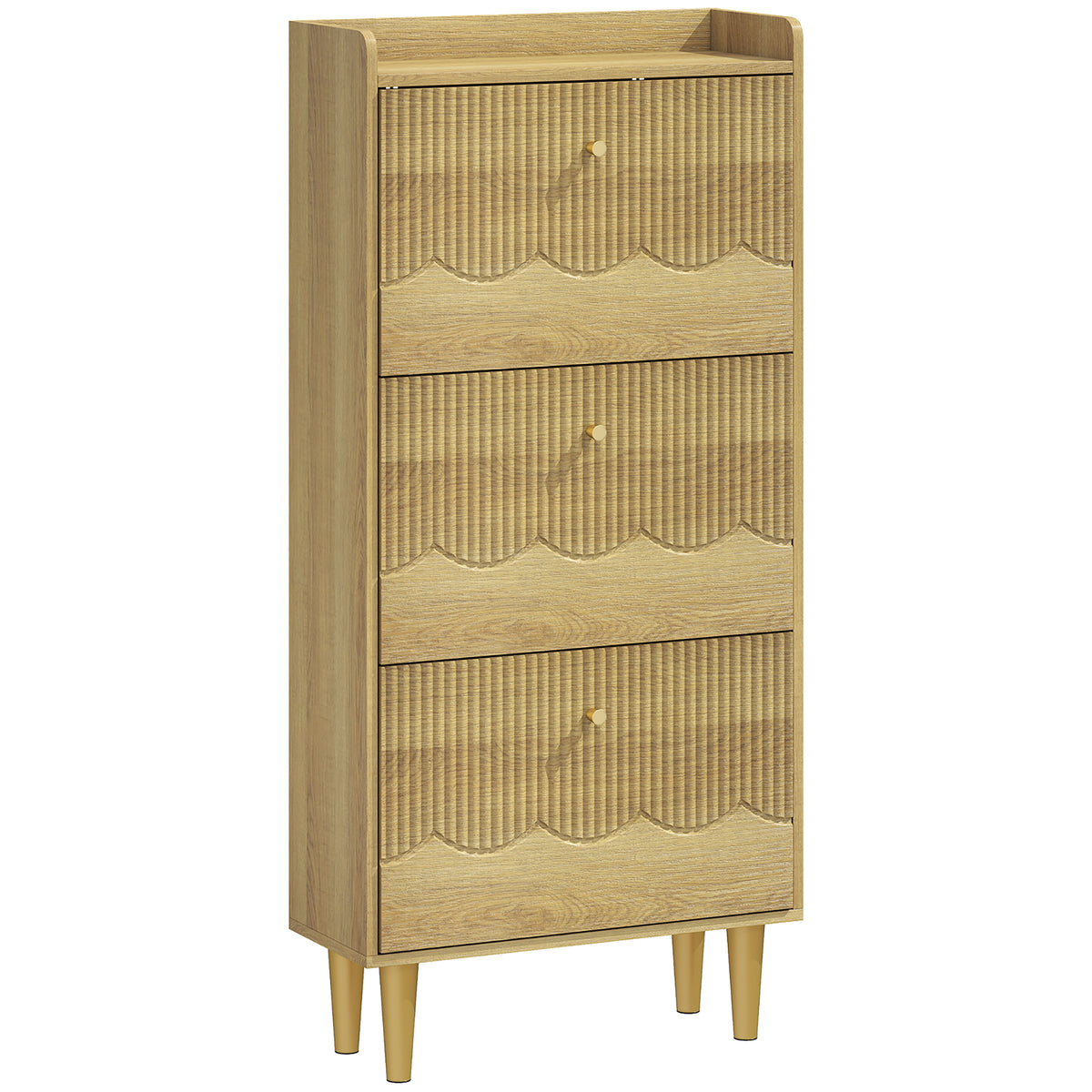Meuble à chaussures 18 paires, armoire à chaussures étroite, 3 tiroirs rabattables étagères réglables, 60x24x128cm, chêne
