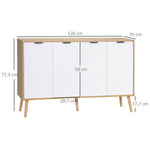 Buffet bas meuble de rangement 2 placards 4 portes motif chevrons étagères réglables 120 x 35 x 77,4 cm blanc