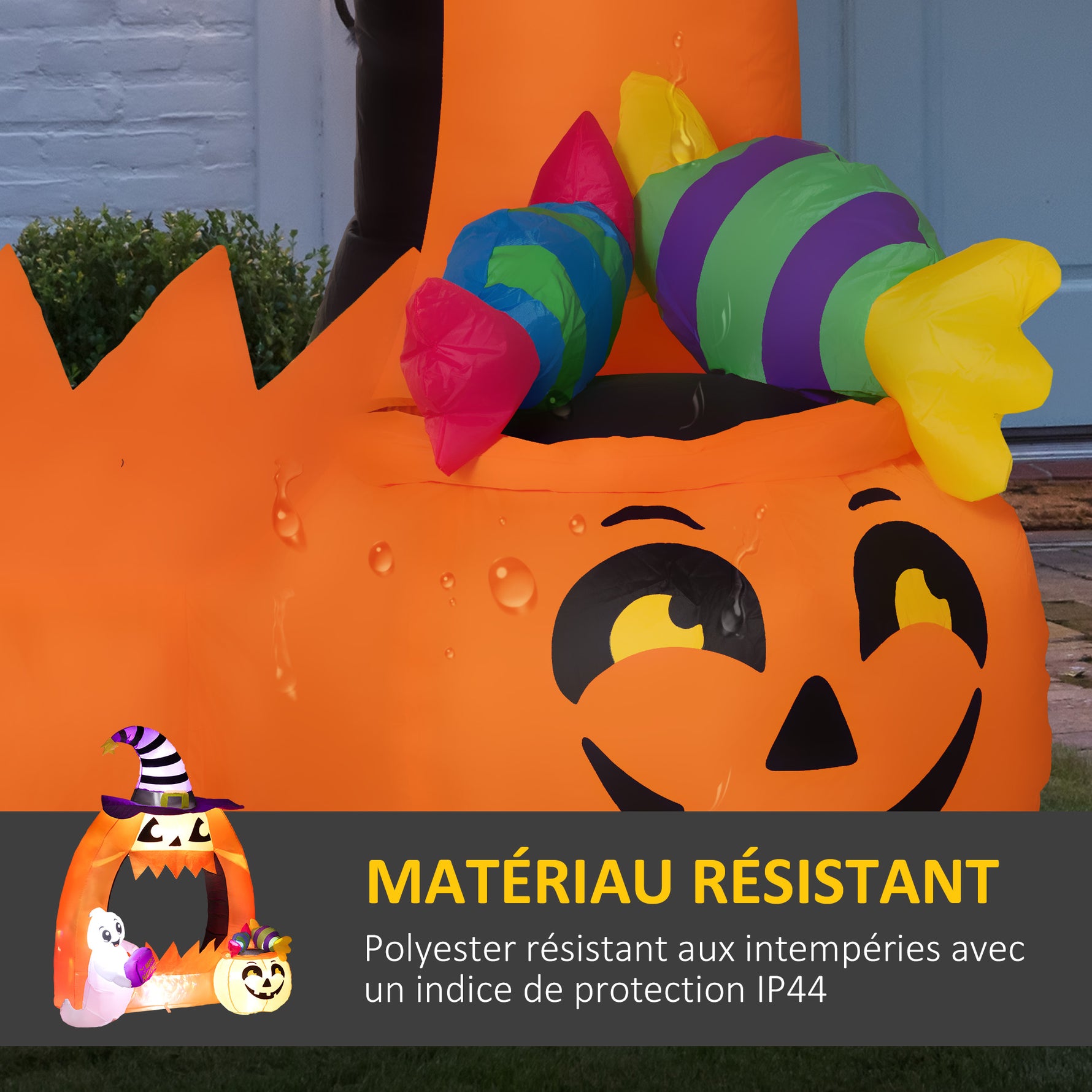 Arche de citrouille gonflable d'Halloween 150 cm avec fantôme mignon décoration gonflable d'Halloween avec lumières LED