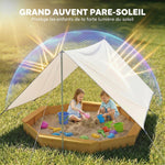 Bac à sable en bois avec auvent, bac à sable enfant extérieur avec 4 bancs, doublure de fond, jaune