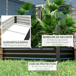 Jardinière rectangulaire potager de jardin bac à fleurs en acier avec bordure de sécurité et fond ouvert noir