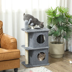 Arbre à chat à 3 niveaux tour pour chat 2 niches et surface de repos confortable, balle 43 x 33 x 80 cm gris foncé-1