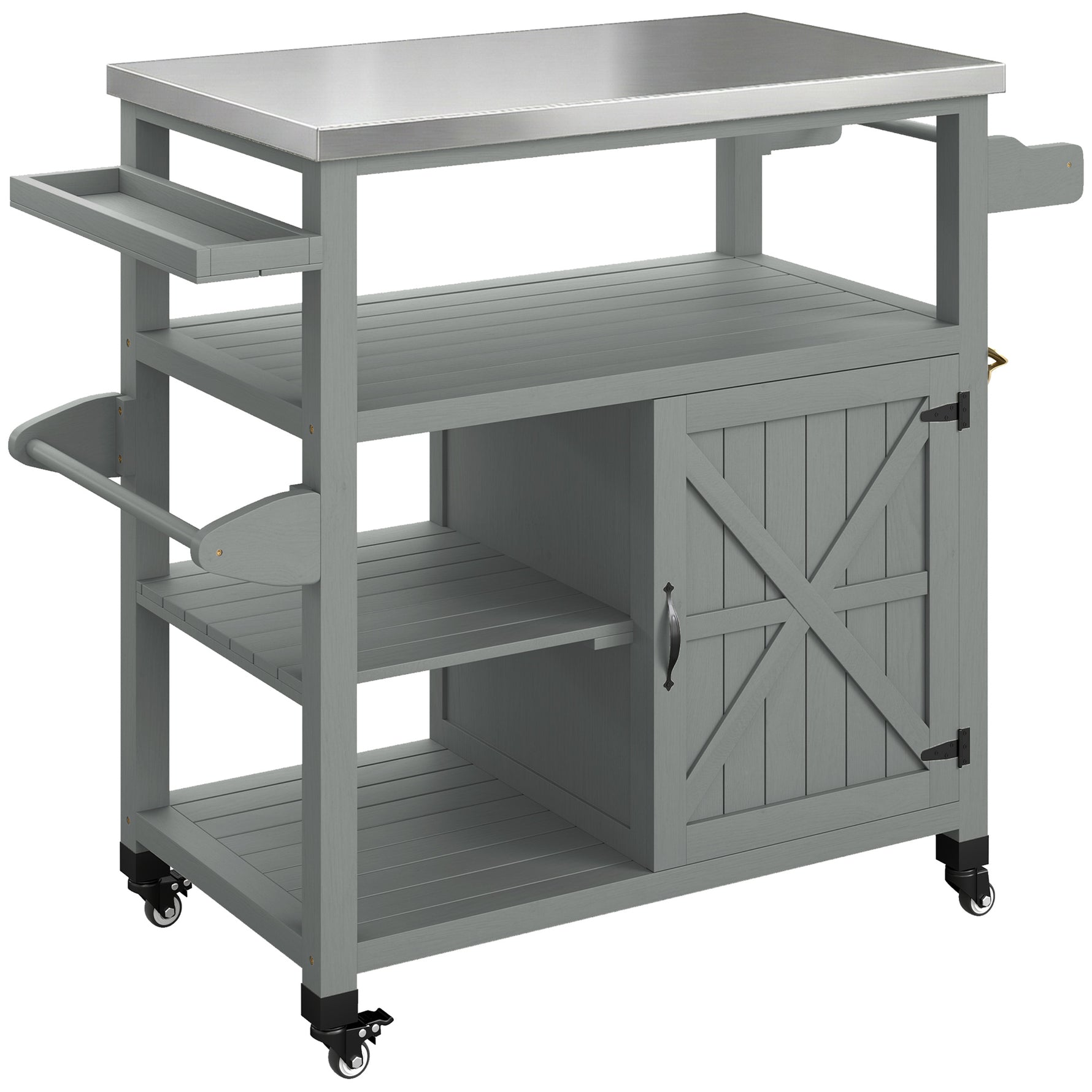 Desserte jardin chariot de barbecue sur roulettes avec plateau en acier inoxydable 107x49,5x92,5cm gris