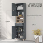 Colonne salle de bain, meuble salle de bain rangement avec 2 placards, tiroir et 2 compartiments ouverts, gris