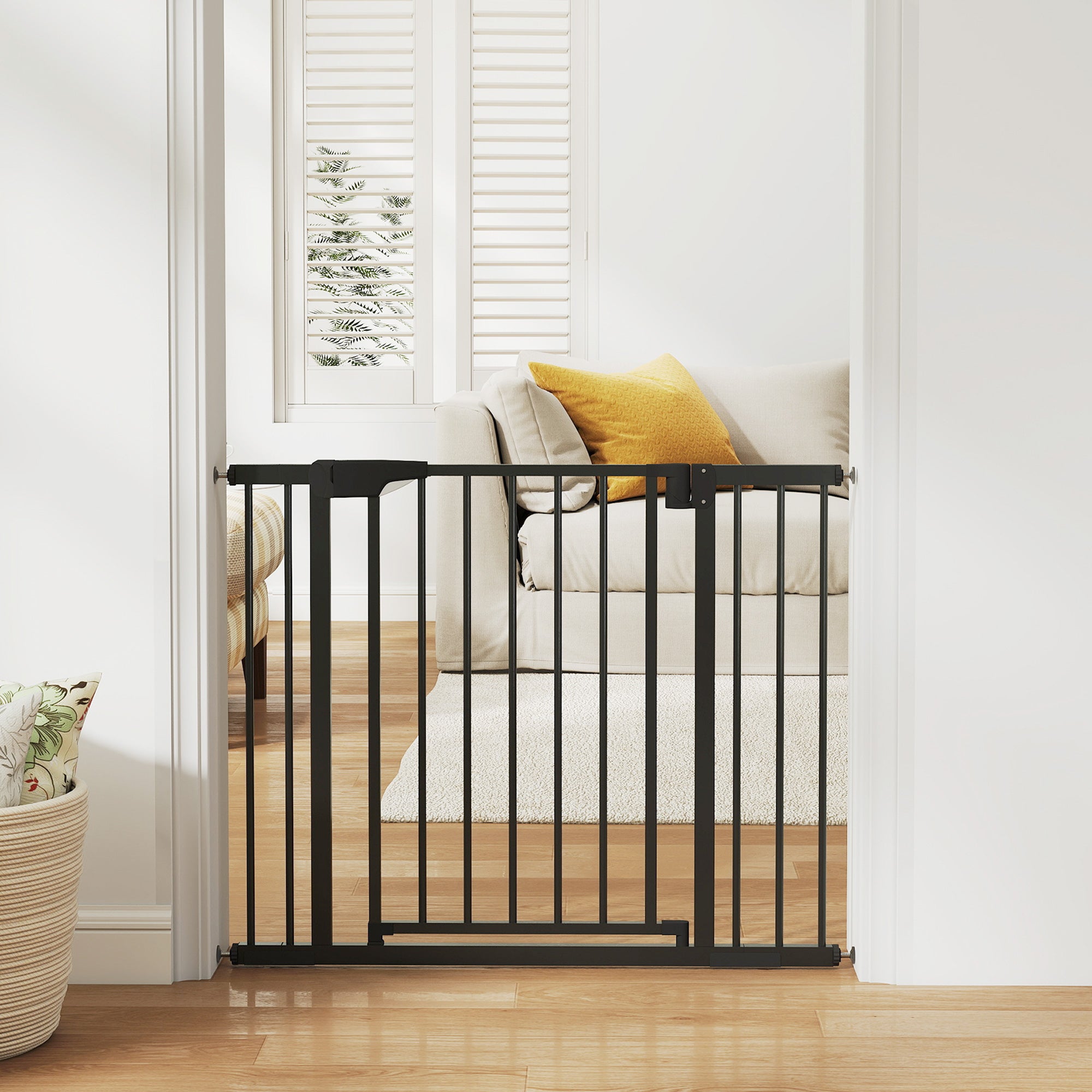 Barrière de sécurité pour chiens et bébés 76 à 102 cm avec extension fixation par pression sans perçage blanc