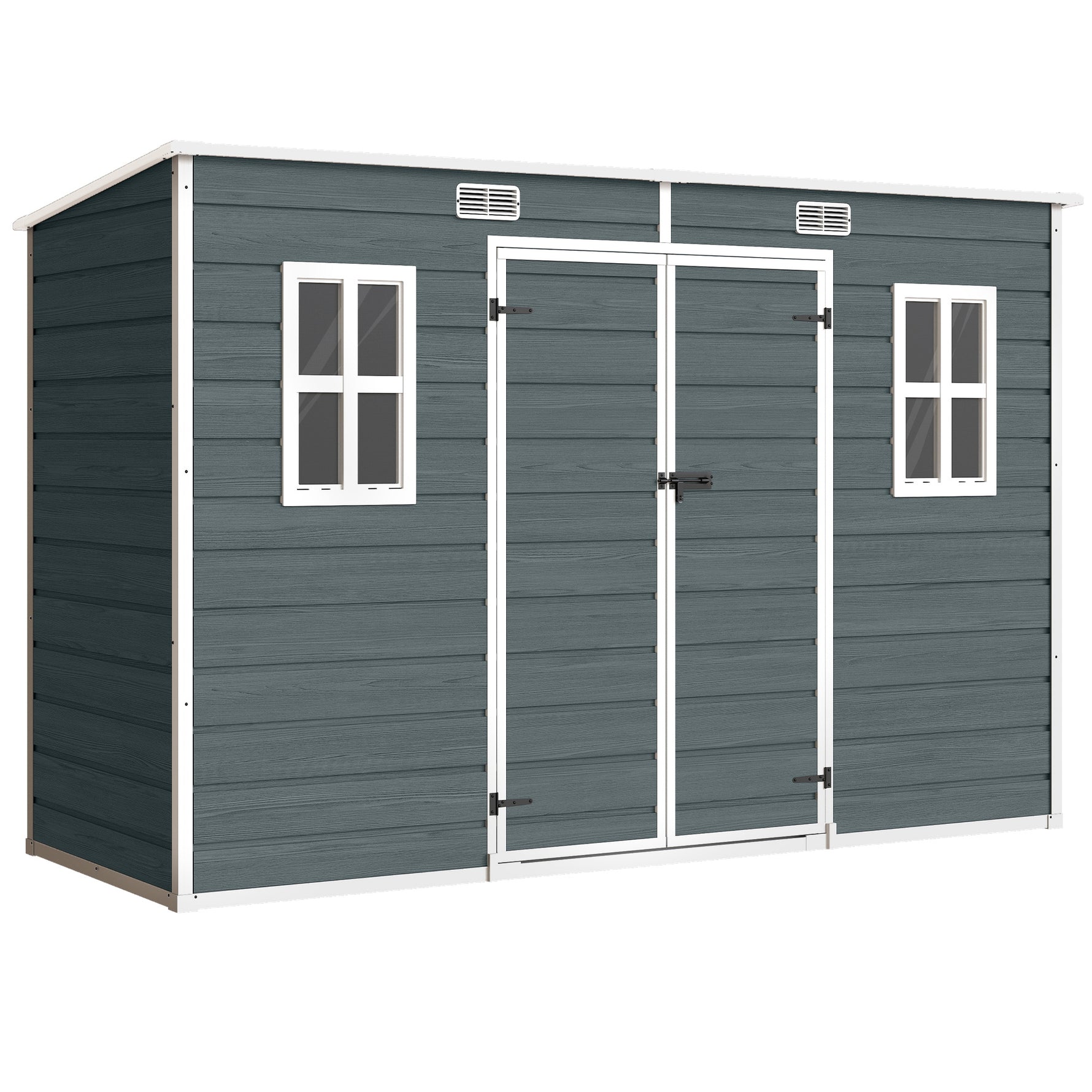 Abri de jardin en plastique, avec plancher, 303 x 123 x 197 cm, effet bois gris
