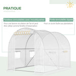 Serra da giardino a tunnel 6 m² 3L x 2P x 1,9A m Acciaio galvanizzato rinforzato diametro 2,4 cm + PE alta densità finestre Porta Bianco