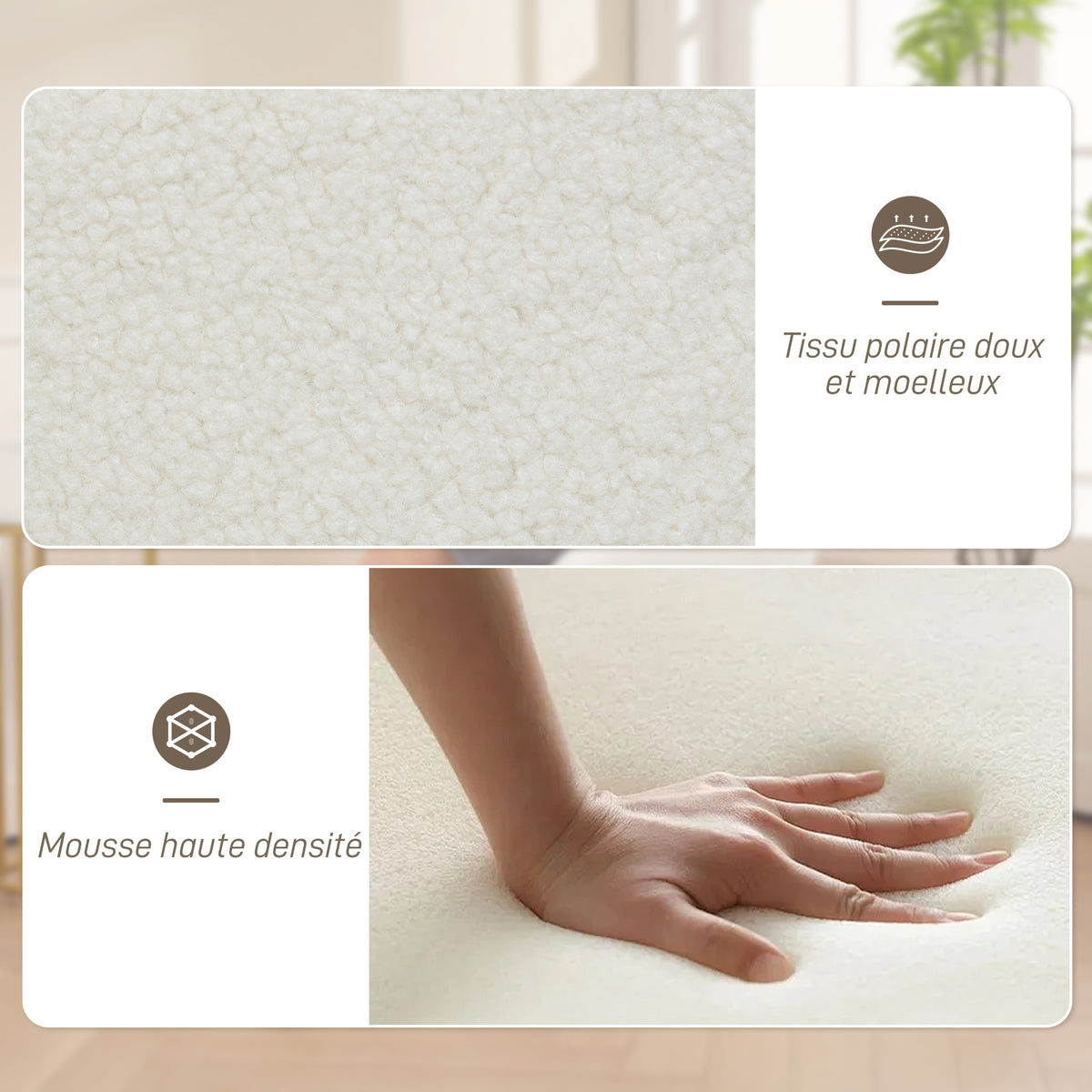 Fauteuil de salon pivotant capitonné grand confort piètement en acier et tissu effet polaire teddy blanc