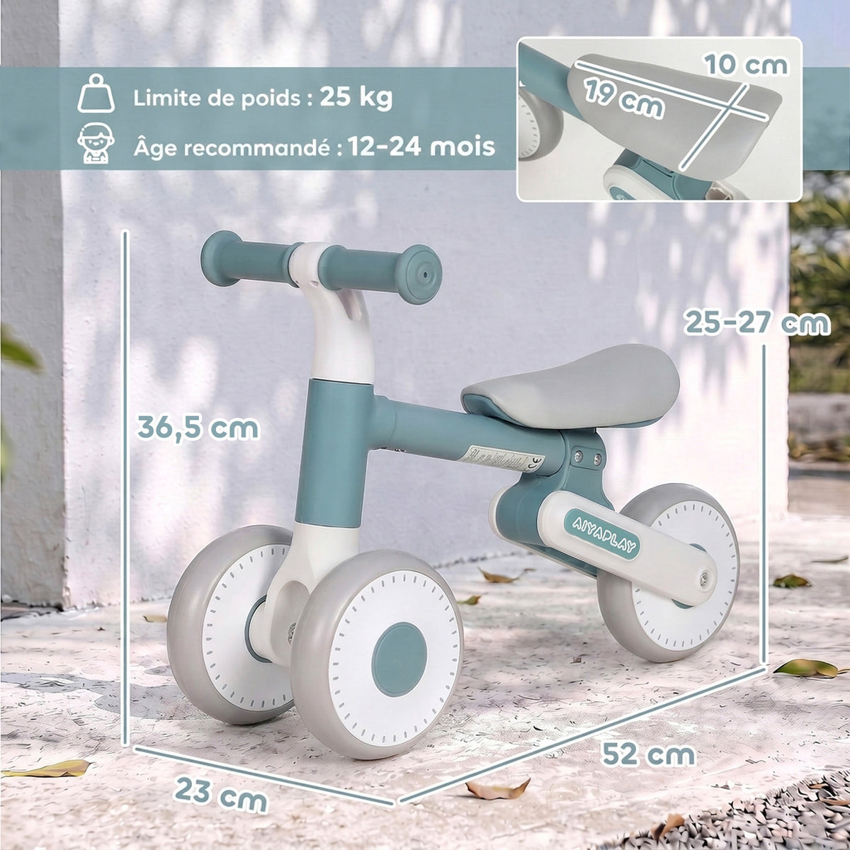 1-2 urteko haurrentzako bizikleta tolesgarria, eserleku erregulagarria, 135°-ko norabide mugatua, EVA pneumatiko isilak, 52x23x36,5 cm, urdina