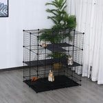 Modular rodent playpen cage dim. L 111 x W 75 x H 119 cm 3 levels 4 doors black metal wire