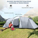 Tente de camping familiale 4 personnes dôme 2 chambres 1 séjour et 1 auvent anti-UV Imperméable 2000 mm multicolore