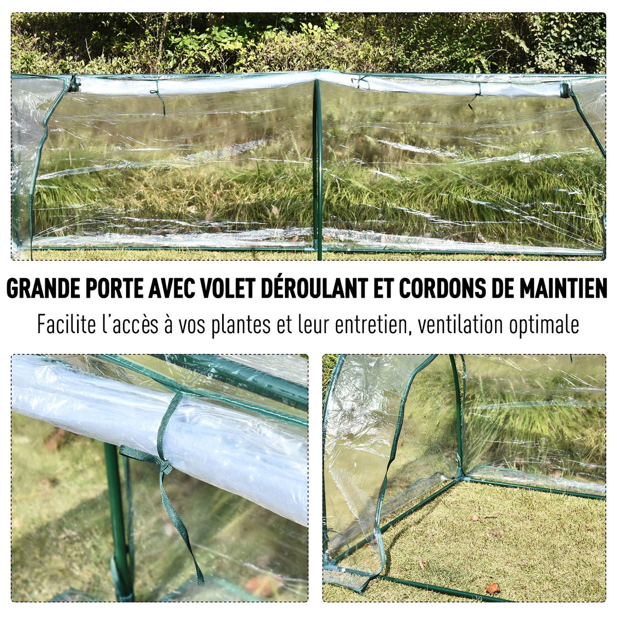Serre de Jardin Tunnel mini serre tunnel serre à tomates 2,5L x 1l x 0,8H m Grande Porte zippée bâche Plastique Transparent métal époxy Vert