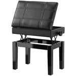 Banquette tabouret siège pour piano coffre intégré hauteur réglable bois hévéa assise revêtement synthétique noir