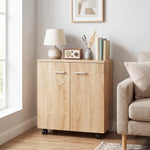 Meuble de Rangement Buffet bas sur roulettes avec 2 Portes étagère Interne 60 x 35 x 65 cm bois naturel