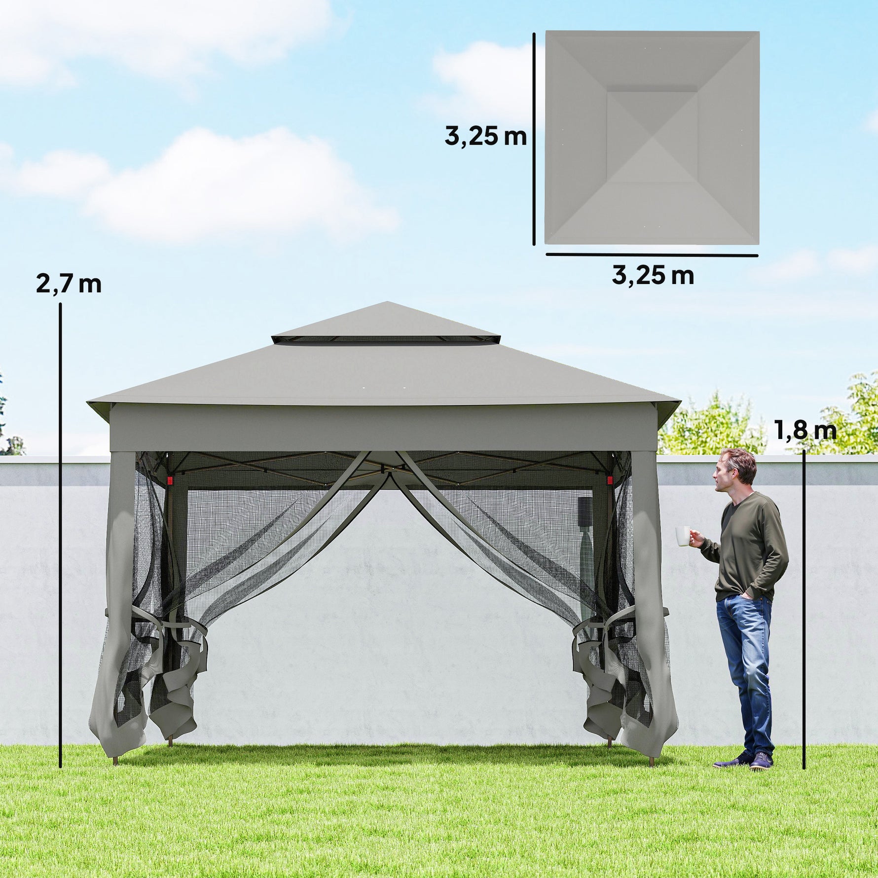 Tonnelle Barnum de Jardin Pop-up Pliant Acier Polyester imperméabilisé Anti UV moustiquaires + Sac de Transport