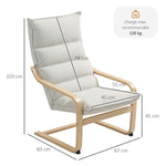 Fauteuil salon fauteuil de loisirs moderne fauteuil chambre avec accoudoirs incurvés, coussins, 67 x 83 x 105 cm, crème