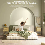 Lot de 2 tables de chevet table de nuit en bambou avec 2 tiroirs et 1 étagère 40 x 34 x 60 cm naturel