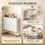 Mesa de Comedor Plegable con Ruedas para 4-6 Personas 120 cm, Ruedas con Frenos, 2 Abatibles, Estilo Industrial, Blanco