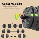 Kit haltères musculation haltères réglables 30 kg 3 en 1, ensemble de poids réglable avec barre d'extension noir
