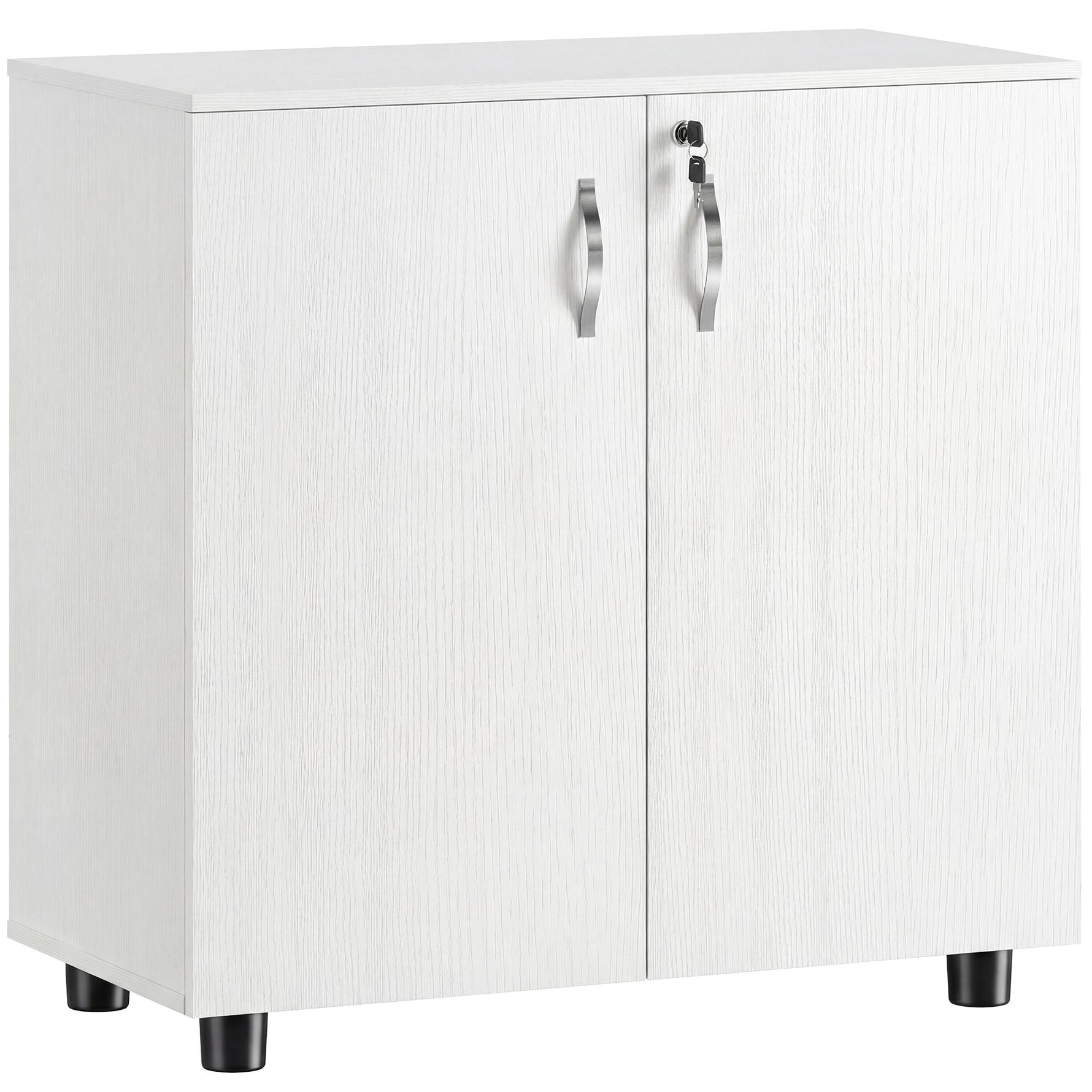 Armoire de bureau à 2 niveaux, meuble de rangement bureau avec 2 portes, serrures et clés, 80x40x80cm, blanc