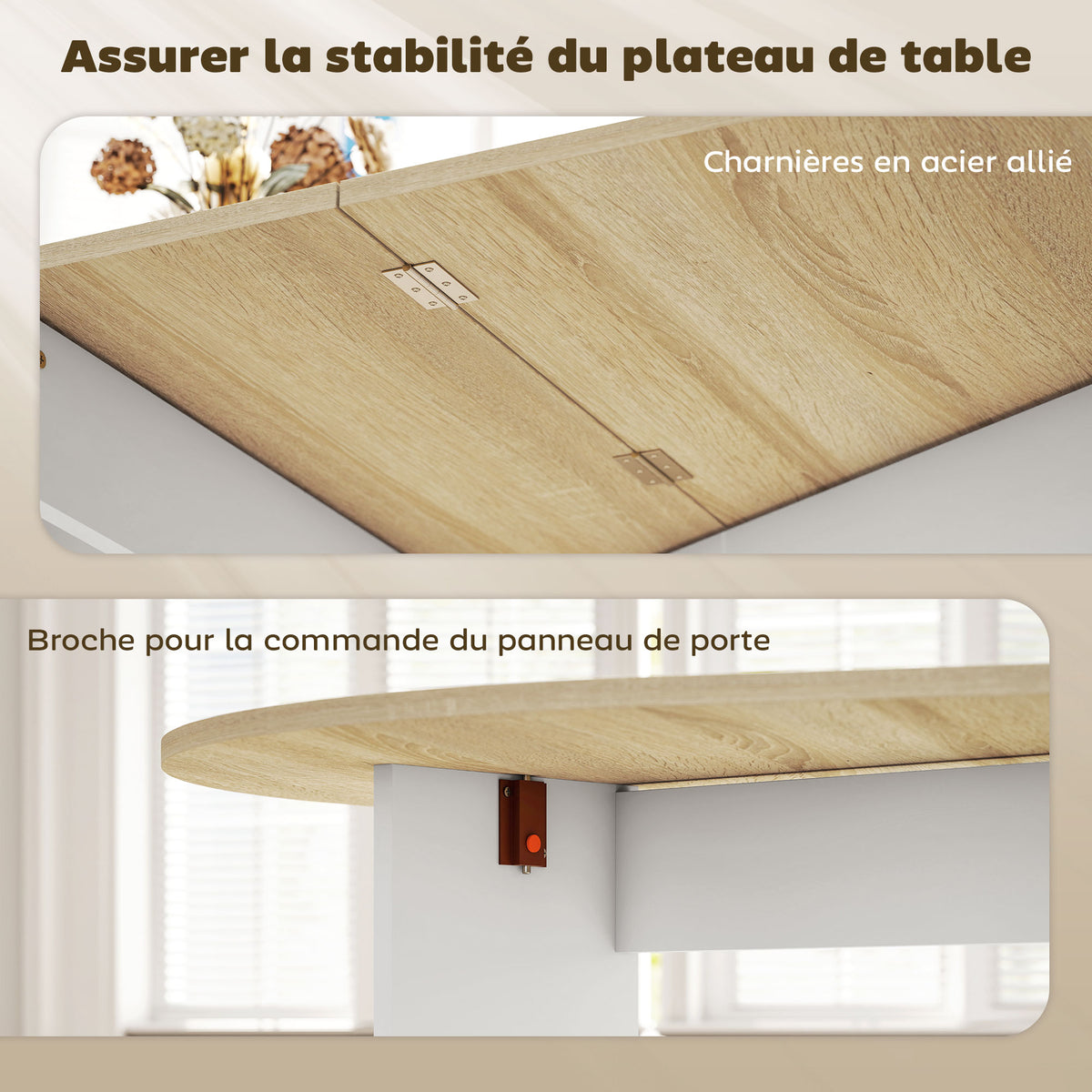 Inklapbare eettafel, ovale keukentafel inklapbaar voor maximaal 6 personen, voor kleine ruimtes, eetkamer, naturel hout