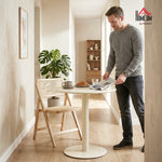Tavolo da Pranzo Rotondo per 2 Persone Ø60 cm, Moderno con Base Rotonda, Struttura in Acciaio, per Interni ed Esterni, Beige