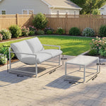 Conjunto de Jardín de Exterior de 2 Piezas, Sofá con Cojines, Mesa de Centro de Vidrio Templado con Efecto Mármol 3D, 125x80x64cm, Gris Claro