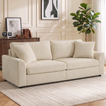 Canapé 3 places 212 cm avec 2 coussins à ressorts, tissu velours côtelé, pour salon, chambre, bureau à domicile, crème