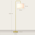 Lampadaire sur pied salon style moderne avec abat-jour aspect lin et interrupteur à pied 163,5 cm doré et blanc