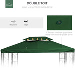 Toile de rechange pour pavillon tonnelle tente 3 x 4 m polyester haute densité 180 g/m² vert